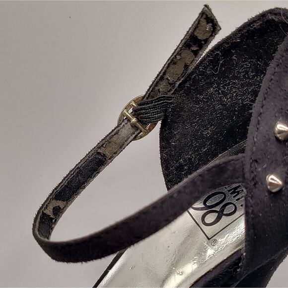Speed Limit 98 Black Faux Suede Silver Spikes Open Toe Pump Heels 7.5 - Picture 8 of 16